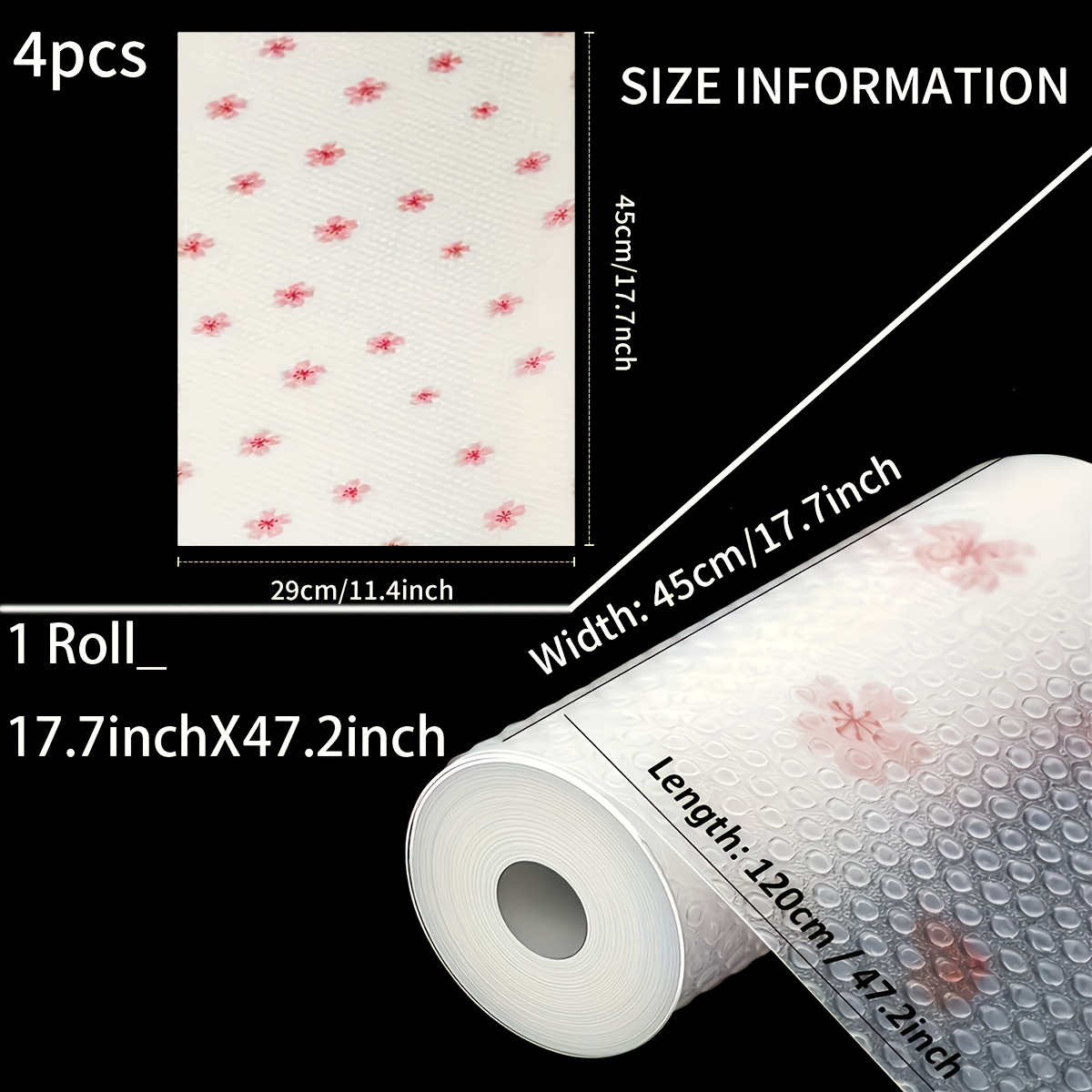 1 Roll/4pcs Cherry Blossom Shelf Liners, Washable Refrigerator Mat, Waterproof Oil-proof And Stain-proof Cuttable Drawer Mat, Non-Slip Fridge Liner Mats, Cover Pads For Freezer, Glass Shelf Cupboard Cabinet, Home Kitchen Supplies