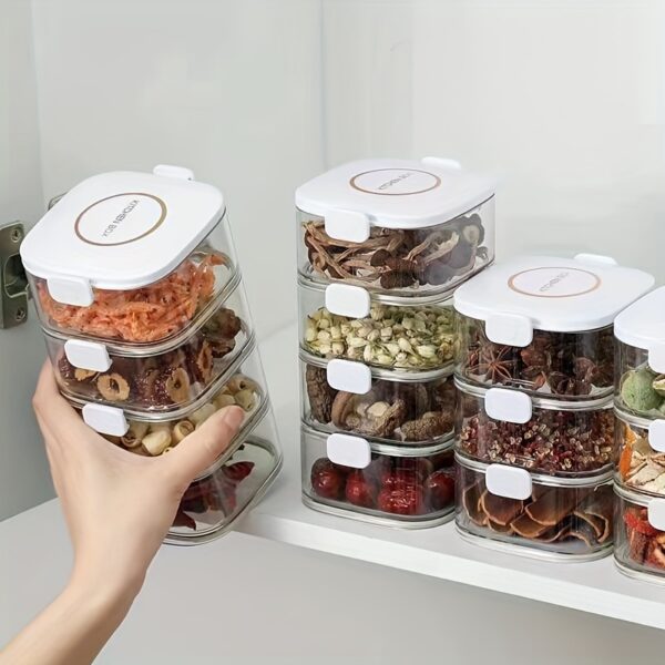 Stackable Airtight Spice Containers Set with Lids - PET Material BPA-Free Food Safe Storage Jars for Kitchen Organization, Removable Seasoning Boxes for Spices, Herbs, Condiments - Multi-Purpose Use