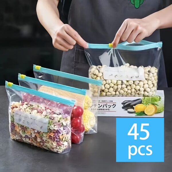 45pcs Freshness Sealed Storage Bag Set, Zipper Freshness Bags, Food Classification Storage Bags, Food Preservation and Sealing Bags, Suitable for Fruits, Grains, Vegetables and Meat, Kitchen Storage and Organization, Kitchen Accessories