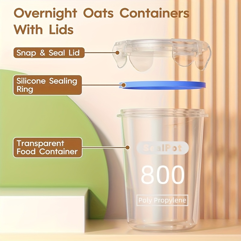 4pcs oat container, with blue sealing ring for leakage prevention, microwave-safe, reusable storage tank, suitable for kitchen coarse grain jars such as yogurt and fruit salad, ideal choice for breakfast and snacks