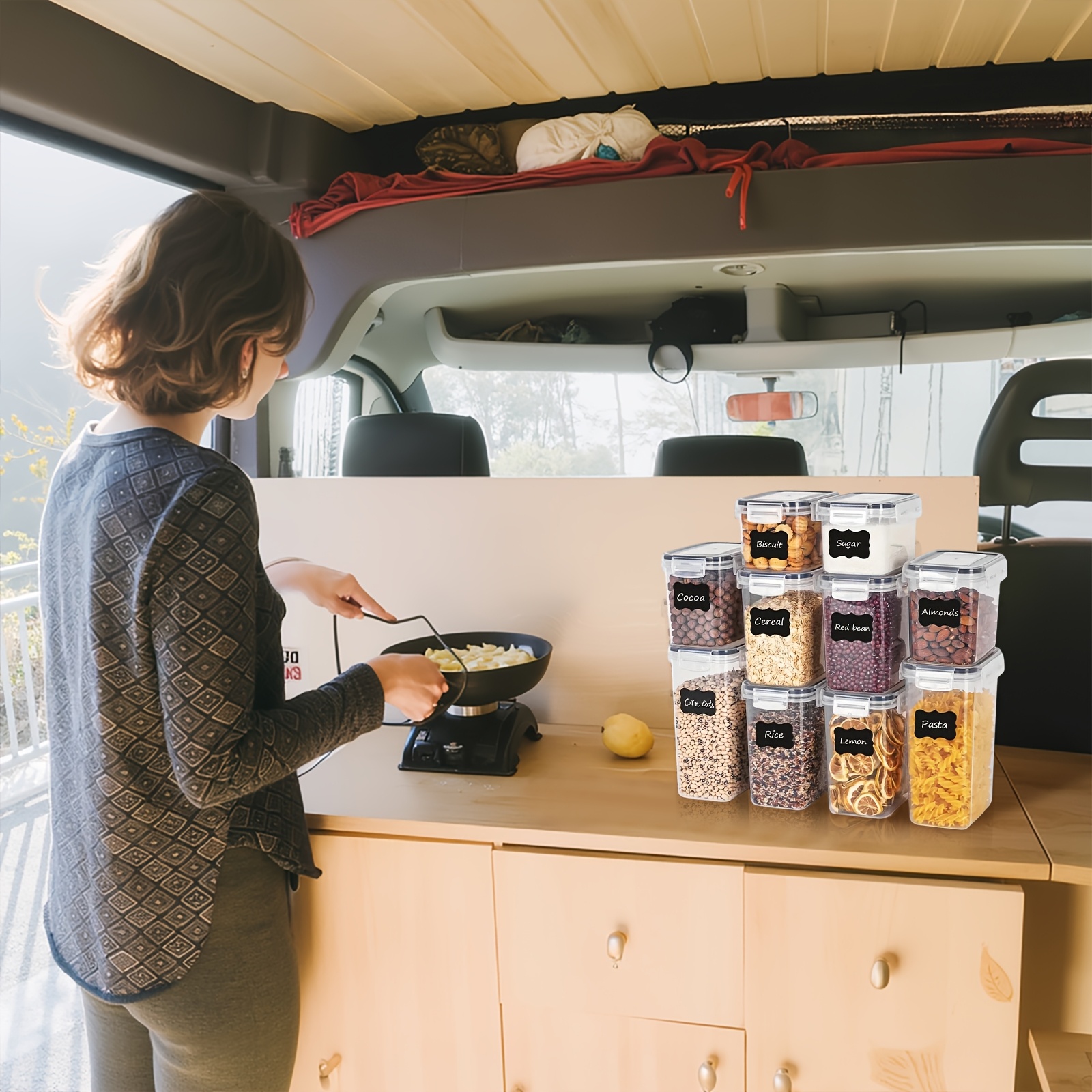 4/7/8pcs Airtight Food Storage Containers Set with Lids, BPA Free Plastic Dry Food Canisters for RV Kitchen Pantry Organization, Dishwasher Safe, with Labels - Image 13