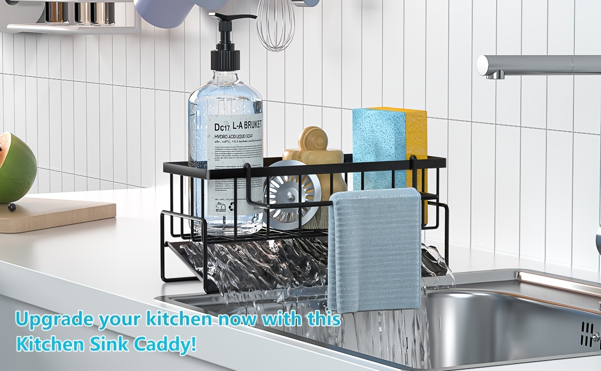 1pc Premium Kitchen Sink Caddy - Integrated Sponge Holder - Multipurpose Kitchen Countertop Organizer for Dishcloth, Dish Soap, Brushes - Space-Saving Kitchen Organizer Rack, Kitchen Accessories
