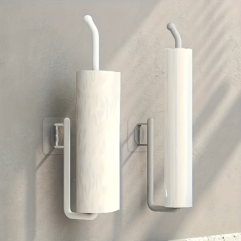 1pc/2pcs/set - Kitchen multifunctional tissue rack, bathroom non-perforated towel rack, bathroom plastic roll paper rack, hanging rack, plastic film storage rack, cloth storage rack, wall mounted towel rack, kitchen and bathroom accessories