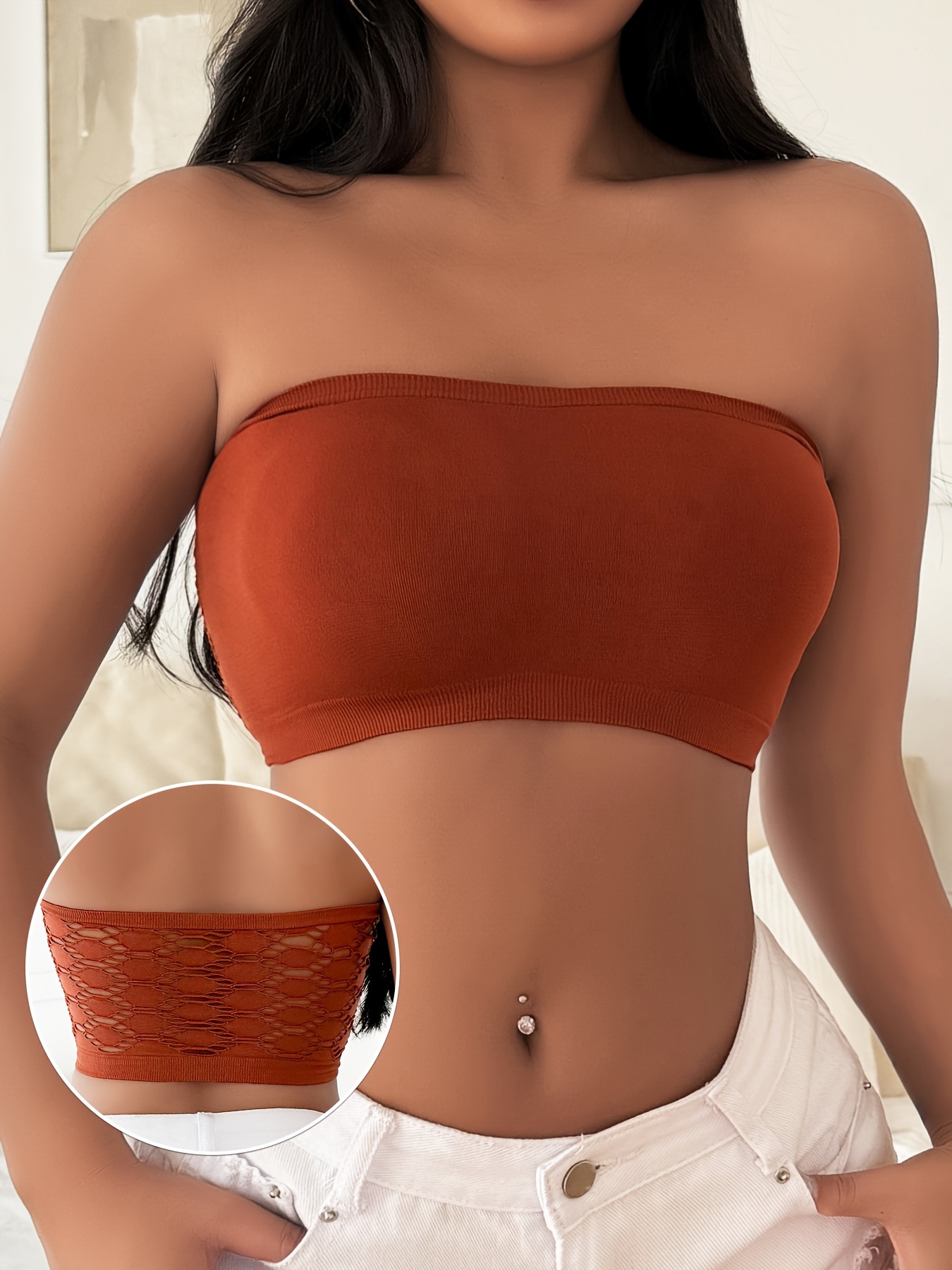 Hollow Mesh Tube Bra, Sexy & Breathable Wireless Bandeau Bra, Women's Lingerie & Underwear - Image 4