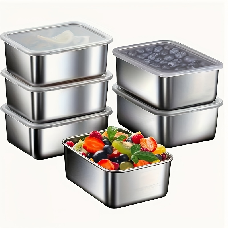 7pcs Stainless Steel Food Storage Containers with Flip-Top Lids, Leakproof & Stackable for Outdoor Camping, Family Gatherings, Office & School
