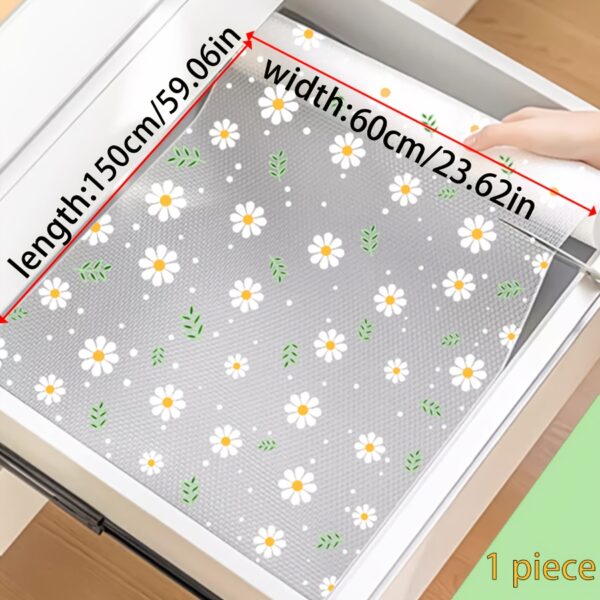 1 Roll Floral EVA Non-Adhesive Drawer Liner, Anti-Slip Fridge Mat, Waterproof Cabinet Shelf Liner, Simple Dining Pad for Kitchen Cupboards - Width 30.0/45.01/50.01/59.99cm, Length 150.11/200.03cm