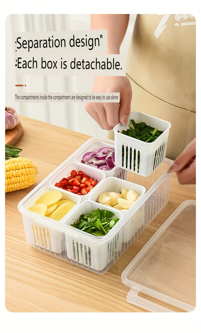 A 6-In-1 Kitchen Storage Box for Onions, Ginger, And Garlic, a Refrigerator Fresh-Keeping Box, And a Fruit Food Draining Box.