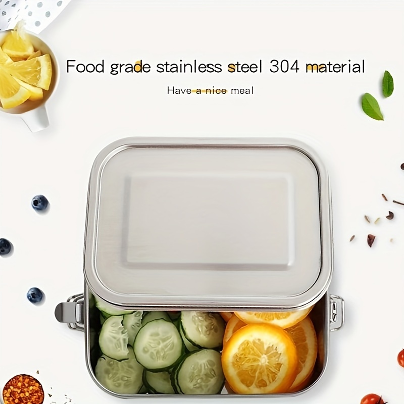 1pc, 304 Stainless Steel Square Lunch Box, Large Capacity Single-Layer with Buckle, Metal Picnic Box with Lid, Hand Wash, Manual, No Electricity Needed,Back to School