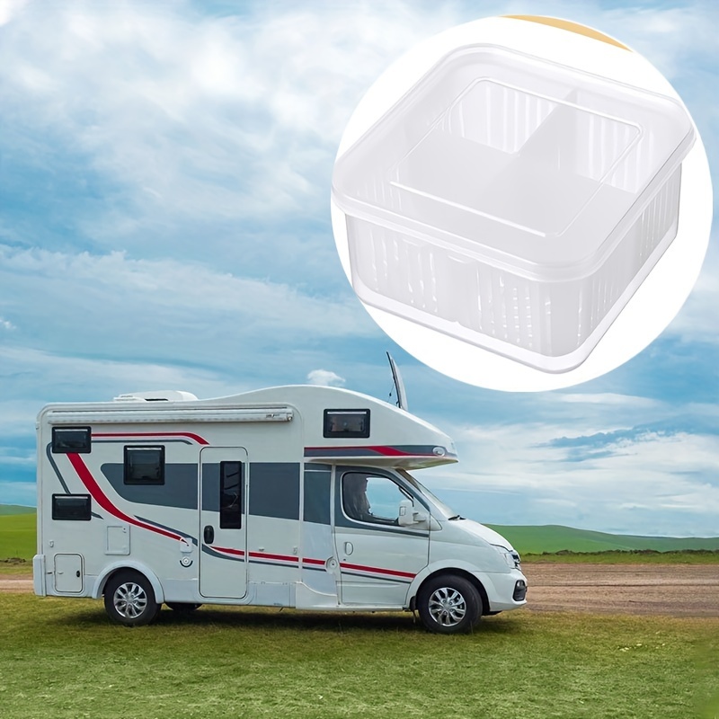 4-Compartment Food Storage Container with Drainage and Flip Top Lid, Hand Wash Plastic Multipurpose Organizer, Reusable Square Clear Partitioned Refrigerator Crisper with Detachable Sections for Salad, Fruits, Vegetables, Condiments