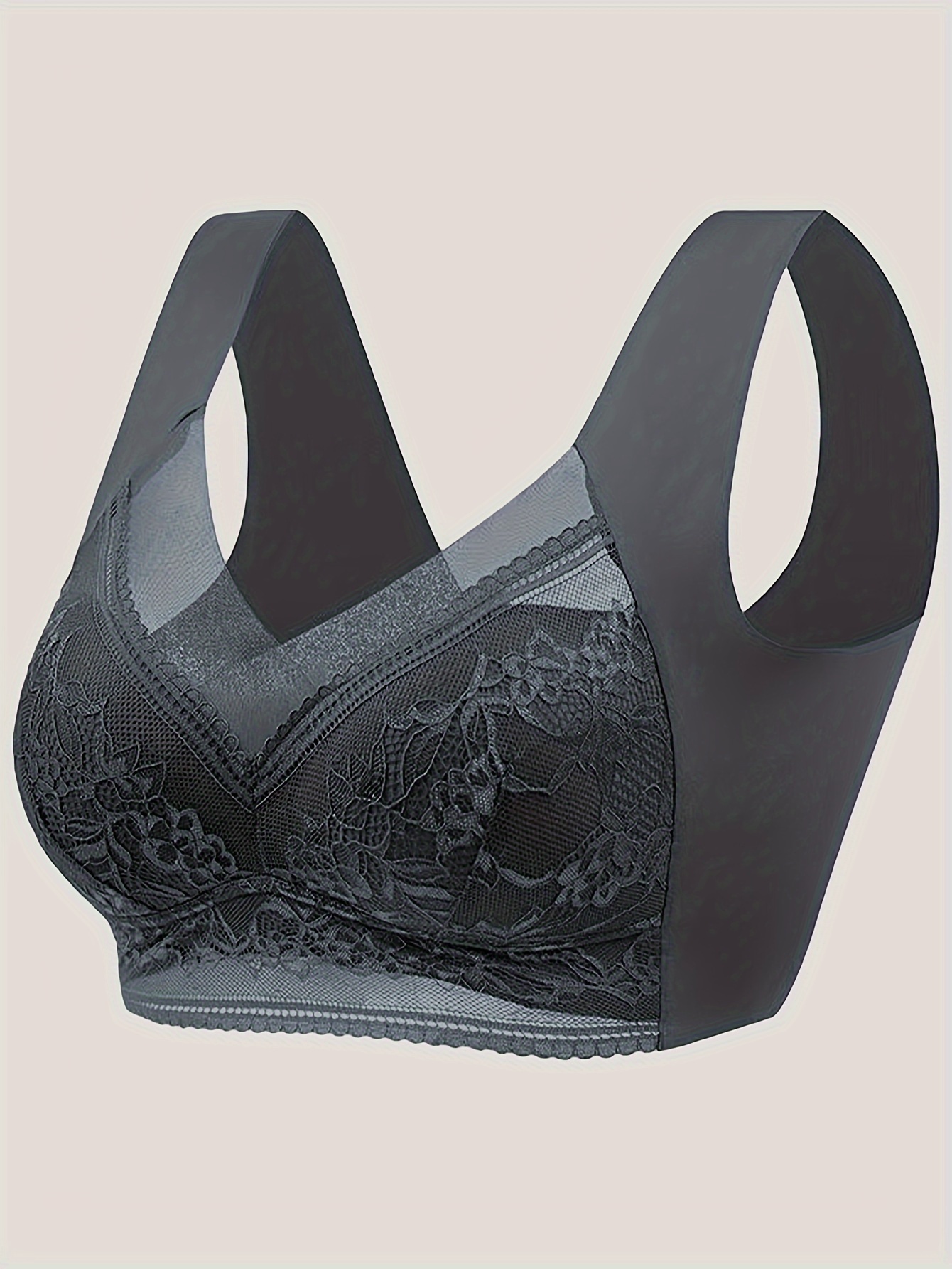 1pc Women's Seamless Mesh Lace Bra - Elegant Contrast Lace Design, Wireless Push-Up Tube Top with Non-Removable Padded Cups, Smooth Soft Back for Yoga, Sleep & Casual Wear, Supportive Undergarment | Seamless Design | Mesh Lace Detailing