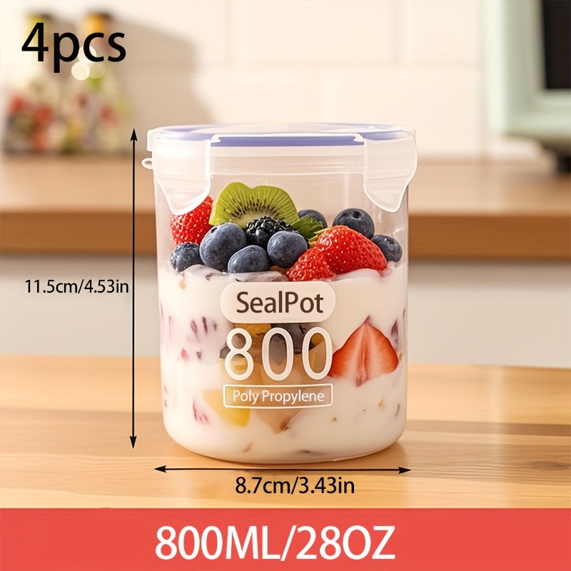 4pcs oat container, with blue sealing ring for leakage prevention, microwave-safe, reusable storage tank, suitable for kitchen coarse grain jars such as yogurt and fruit salad, ideal choice for breakfast and snacks - Image 3