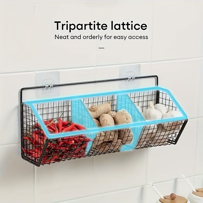 Modern Wall-Mounted Kitchen Storage Basket - Durable Metal Wire Hanging Spice Organizer for Garlic, Onions, and Vegetables - Multipurpose Home Organization Shelf, No Metal Pipe Included, Utility Racks
