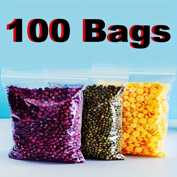 100pcs Reusable Clear Plastic Zipper Bags, 11.99cm x 11.99cm - Durable Polyethylene, Waterproof Storage Bags for Snacks, Nuts, Seeds, Candy | Ideal for Travel, Packaging, and Kitchen Supplies, Snack Storage|Transparent Zipper Bags|Secure Zipper Closure, Zipper Storage Bags