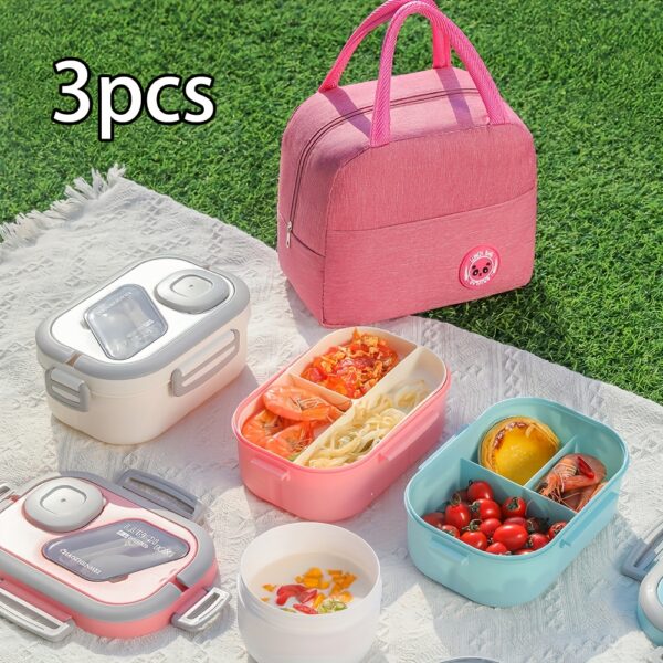 3pcs/set Lunch Box Set, Reusable Portable Insulated Bag Breakfast Cup, Suitable for Office, Outdoor, School, Picnic, Back-to-School Student Supplies, Lunch Box, Bento Box, Lunch Bag