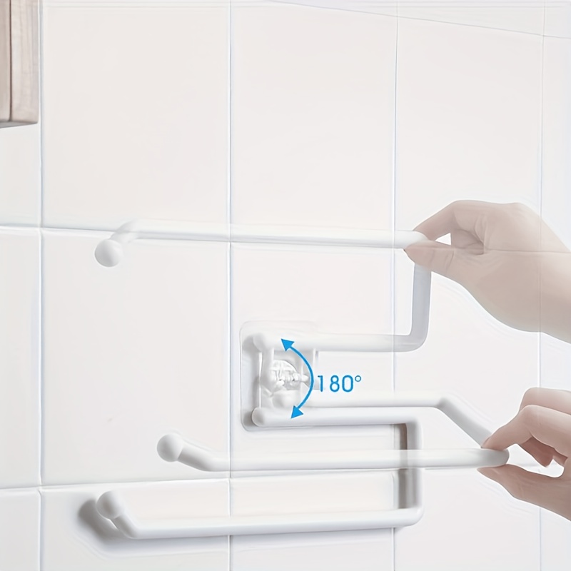 1pc No-Drill Kitchen Paper Towel Holder, Toilet Paper Holder, Paper Towel Holder Hook, Plastic Film Storage Rack, Cloth Storage Rack, Wall-Mounted Towel Bar, Kitchen and Bathroom Accessories - Two Colors Available