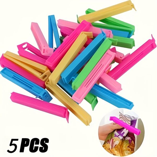 Set of 5 Reusable Plastic Food Bag Clips - Moisture & Dust Resistant Kitchen Storage Accessories to Maintain Freshness: