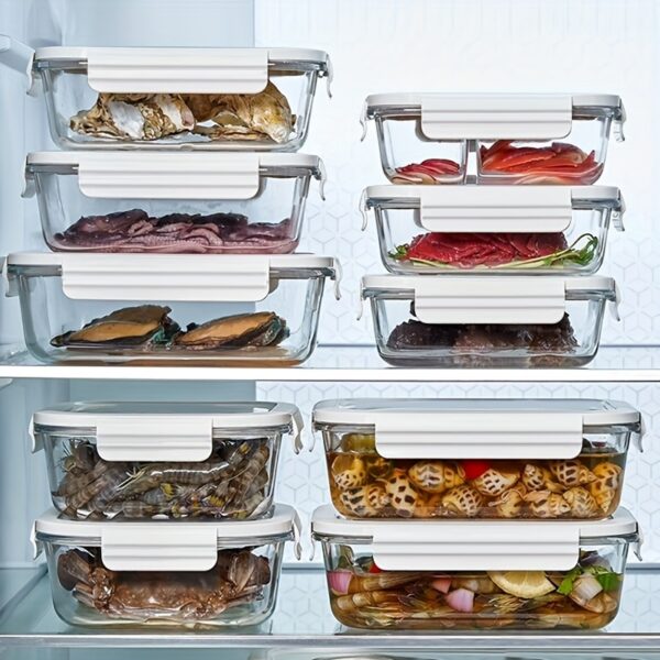 10pcs850ml/1400ml Refrigerator Fresh-keeping Box, Suitable for Kitchen, Refrigerator, Outdoor Food Storage Fresh-keeping Box, Sealed Fresh-keeping Box, Microwaveable Fresh-keeping Box, Stackable Design, Leak-proof Food Storage Container