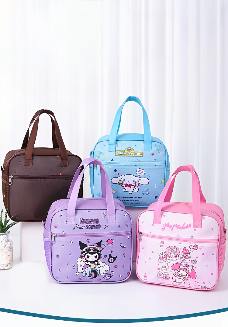 Sanrio Kuromi, HelloKitty lunch box bag, insulated lunch bag, large-capacity lunch box bag, storage bag, cartoon theme design handbag, suitable for students, offices, outdoor picnics, various uses, Non-food contact,back to school