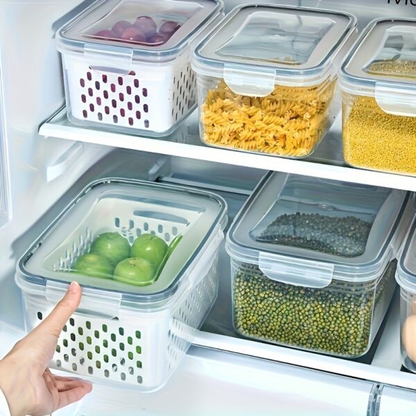 4pcs RV Kitchen Refrigerator Food Storage Containers - Leak-Proof 2-Layer Airtight Design, Stackable & Reusable BPA-Free Plastic Containers for Meal Prep, Pantry Organization, Fresh Food Storage, Rv Kitchen Storage | Secure Lid Design | Durable Food Containers, Pantry Organizers And Storage