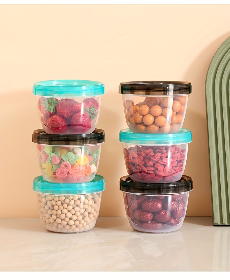 2pcs Transparent Sealed Food Storage Containers with Blue Lids - Microwave Safe, Freshness Preserving Round Boxes for Grains, Nuts, Fruits & More - Ideal for Home Kitchen Use