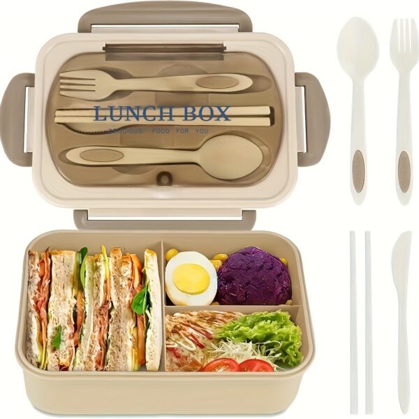 1pc Lunch Box With Tableware, Square Divided Microwave Oven Bento Box, Leakproof Food Container, Hand Wash, For back to school, class, college, school supplies, kitchen organizers and storage, kitchen accessories