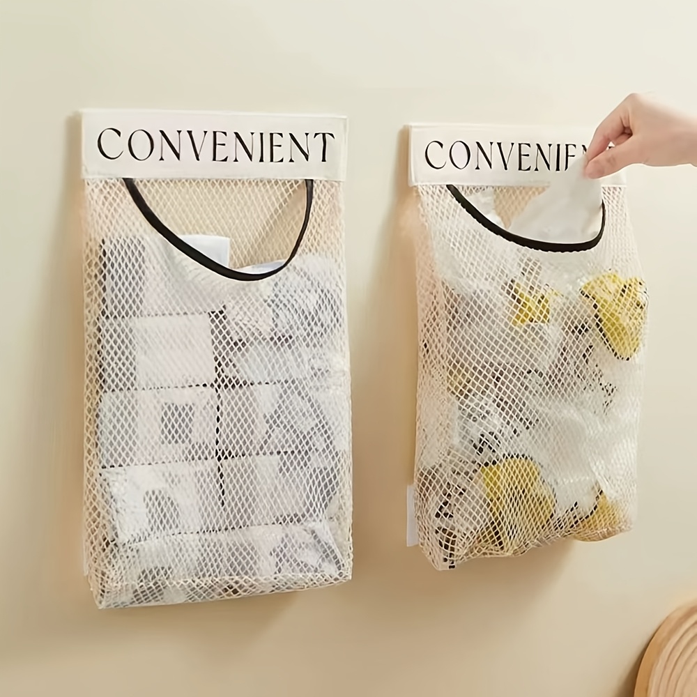 2pcs Wall-Mounted Mesh Garbage Bag Dispenser for Kitchen & Bathroom - Large Capacity Hanging Organizer with Convenient Labels, Plastic Bag Storage Rack for Easy Access and Neat Countertop Organization, Wallmounted Storage | Mesh Design | Sturdy Mesh Bags