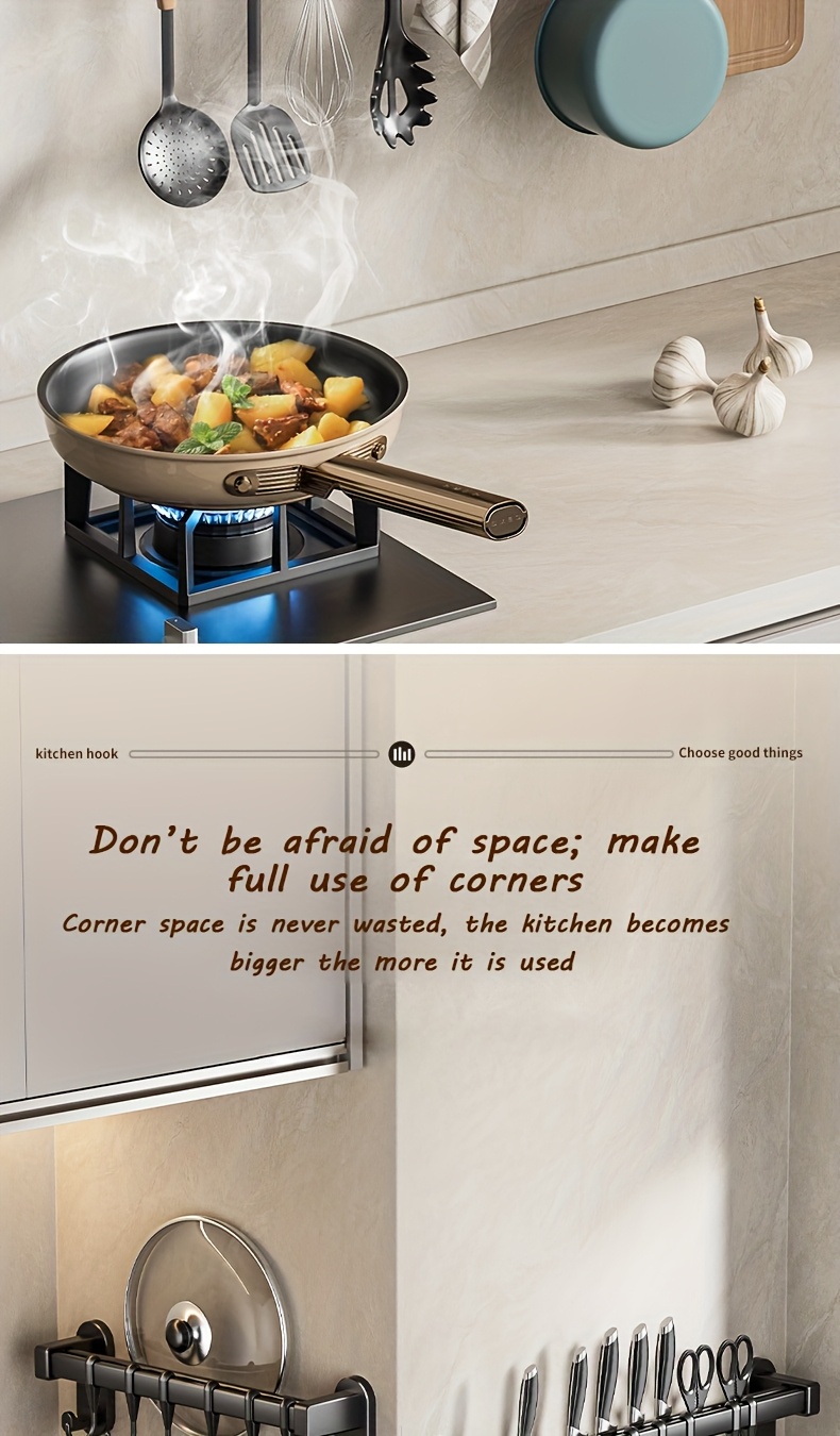 1pc Multifunctional Kitchen Storage Rack - Durable Plastic Wall-Mounted Organizer with Nail-Free Adhesive & Perforated Screws, Widened Raised Design for Utensils, Knives, Seasonings, Chopsticks, Rags - Space-Saving Kitchen Organization, Sleek Modern Look | Sturdy Construction, Kitchen Organizers And Storage