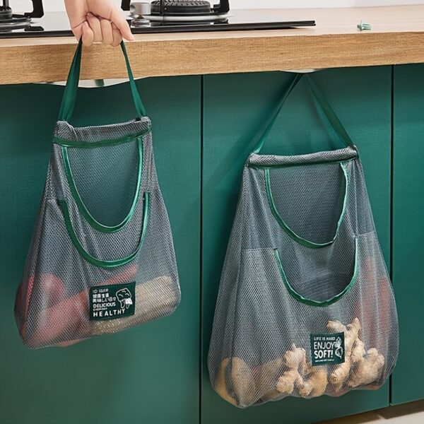 Single-layer and double-layer enlarged hanging household storage bags, multi-functional kitchen storage net bags - wall-mounted fruit, vegetable and ginger and garlic storage bags, essential accessories for home
