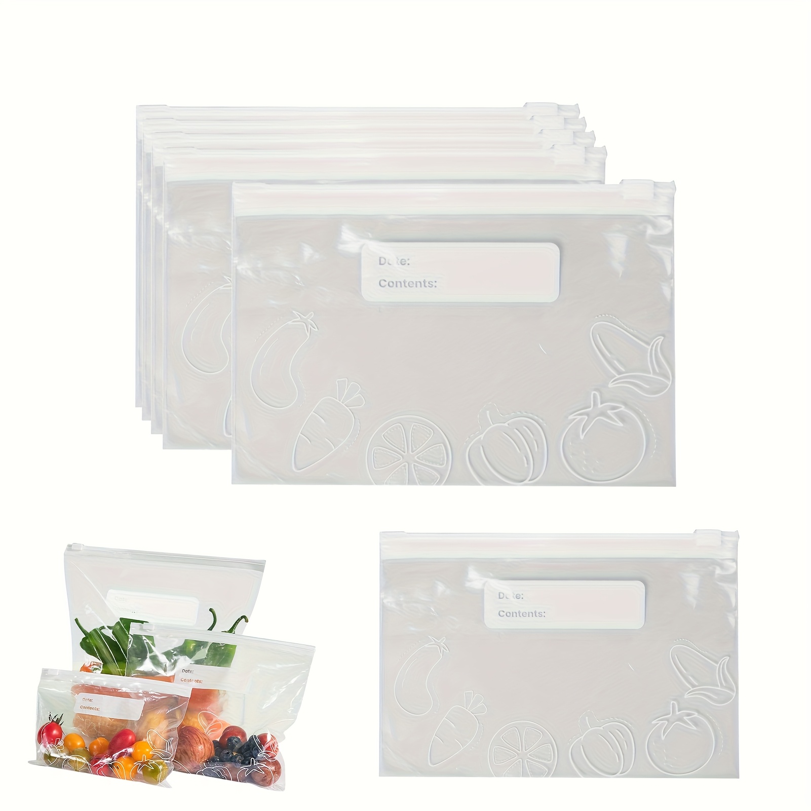 10/15/20pcs of 1 set, Reusable Zip Lock Bag Food Grade Transparent Storage Bag With Zipper Sealing Plastic Container Travel Freezer Camping Kitchen
