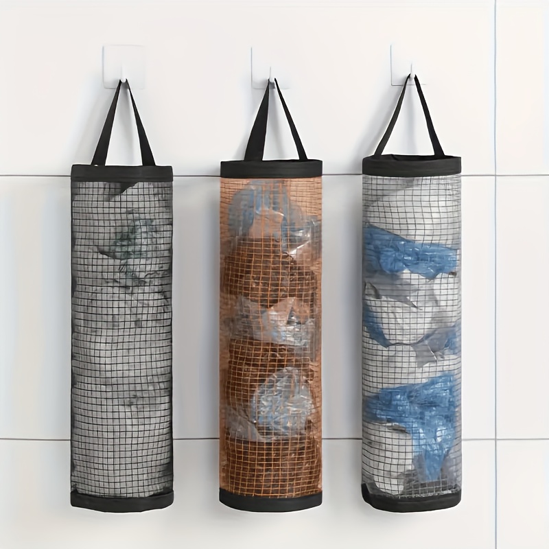 Wall-Mounted Drawstring Plastic Bag Organizer - PET Mesh Storage Holder for Grocery Bags, Reusable Shopping Bag Organizer, Multi-Functional Kitchen Bag Dispenser, Kitchen Storage Solution|Modern Kitchen Accessory|Durable Plastic Material, Bag Organizers And Storage