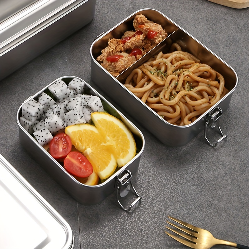 1pc, 304 Stainless Steel Square Lunch Box, Large Capacity Single-Layer with Buckle, Metal Picnic Box with Lid, Hand Wash, Manual, No Electricity Needed,Back to School