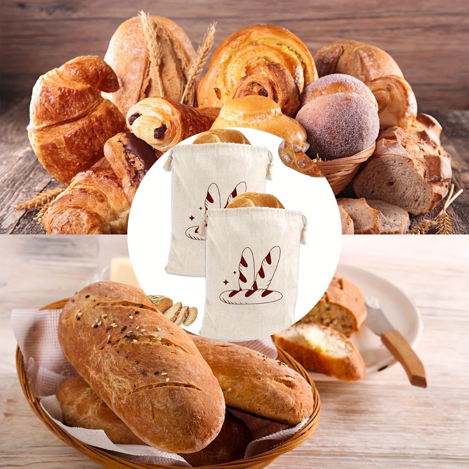 1pc Ecobake Reusable Linen Bread Bag, Food-Safe Rectangle Storage Pouch for Artisan Bread, Unbleached Homemade Bread Keeper