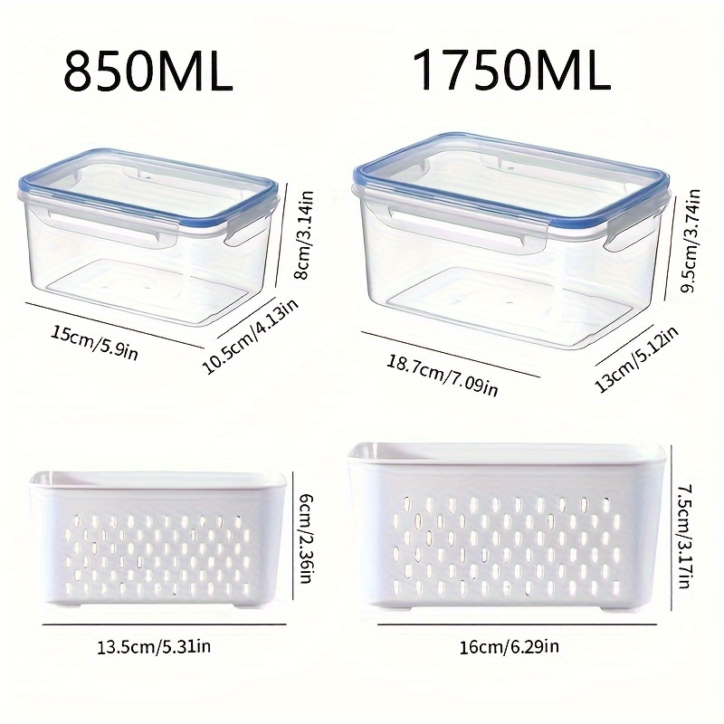 2/4pcs Storage Box, Multifunctional Leak-proof Reusable Food Storage Box, Double-layer Fresh-keeping Box Drain Basket, with Lid, Stackable Large Food Sealed Box, Suitable for Meat, Fruits and Vegetables, Kitchen Storage Box, Kitchen Accessories, Storage Bins for Home Organization