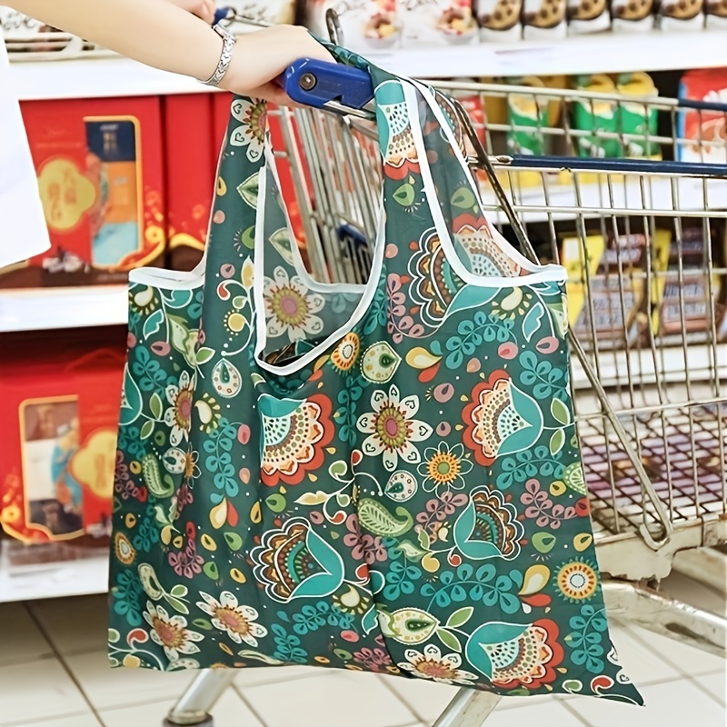 High-Quality Floral Foldable Shopping Bag for Women - Reusable Polyester Tote, 46.0x35.0 cm, Hand Washable,Reusable Grocery Bags.