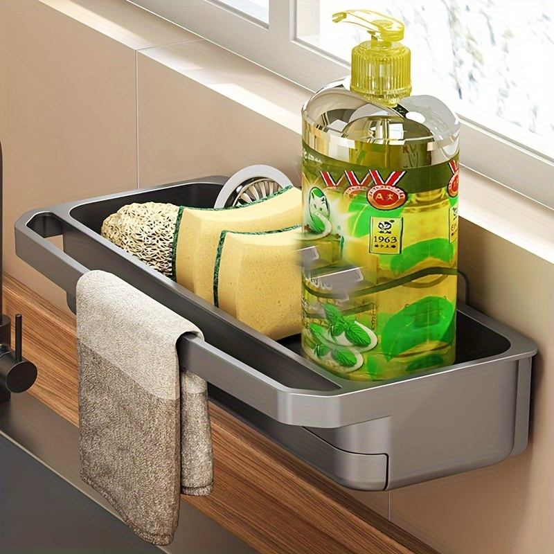 Wall-Mounted Kitchen Organizer with Sponge Holder & Dish Rack - Durable PP Plastic Space-Saving Sink Storage for Sponges, Soap, Towels - Over-Faucet Mount, Modern Design, Kitchen Sink Accessories