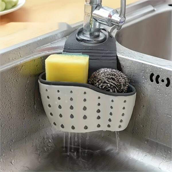 1pc Multifunctional Silicone Sink Sponge Rack with Adjustable Shoulder Strap - Organize and Drain Your Sponge, Kitchen Supplies, and More! Kitchen Accessories