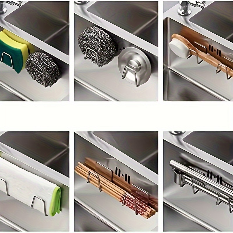 Stainless Steel Sink Sponge Holder - Self-Adhesive, Easy-Install, No Drill, Kitchen Organizer for Sponges And Rags