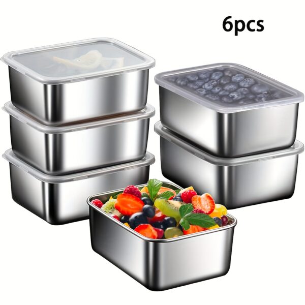 6pcs Stainless Steel Food Storage Containers - Leak-Proof, Stackable, Perfect for Camping, Picnics, Office Use - Small Size, Ideal Christmas Gift, Office Essentials|Stackable Containers|Durable Plastic Lids, Food Storage Containers
