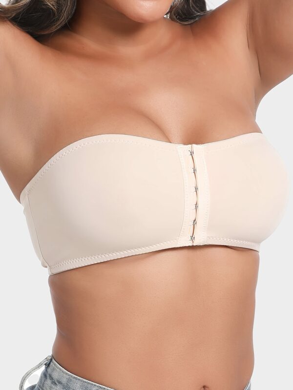 Women's Strapless Front Closure Bra, Seamless Solid Color, No Underwire, Casual Style with Anti-Rolling Silicone Grip