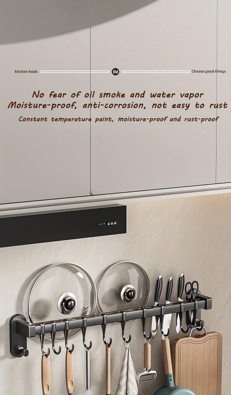 1pc Multifunctional Kitchen Storage Rack - Durable Plastic Wall-Mounted Organizer with Nail-Free Adhesive & Perforated Screws, Widened Raised Design for Utensils, Knives, Seasonings, Chopsticks, Rags - Space-Saving Kitchen Organization, Sleek Modern Look | Sturdy Construction, Kitchen Organizers And Storage