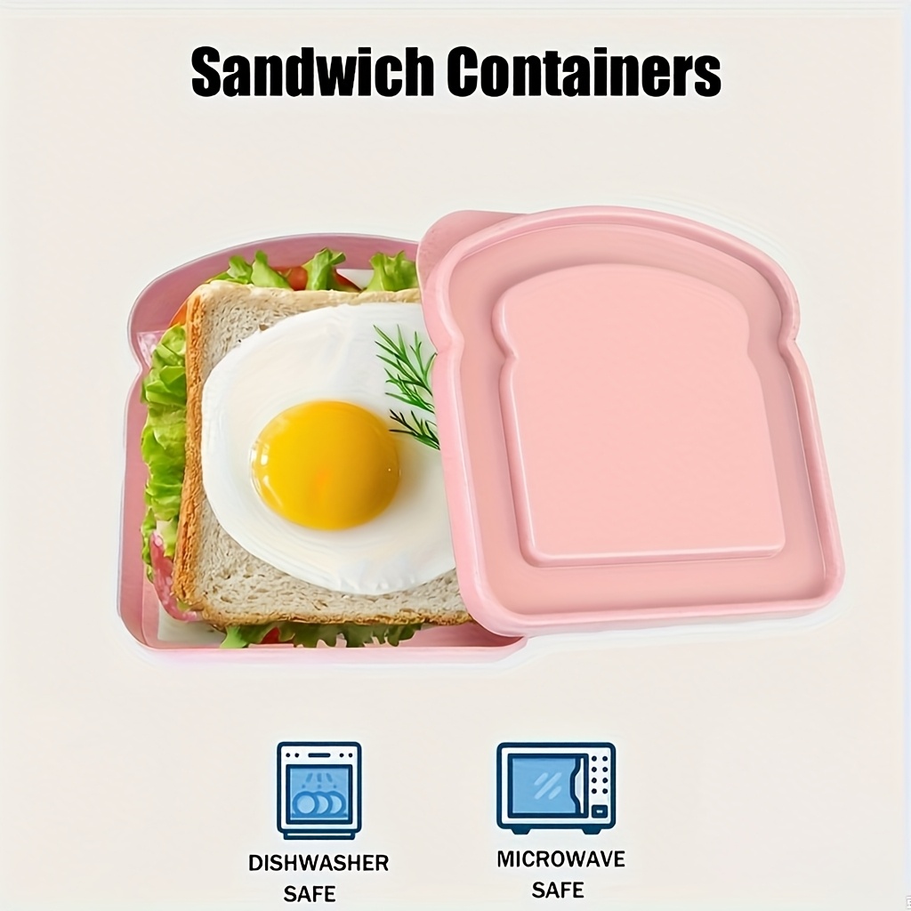 Sandwich Container, Lunch Box Sandwich Container Plastic Toast Shape Food Storage Sandwich Box with Lid, Microwave and Dishwasher Safe, Suitable for Family or Adults (Colorful),back to school
