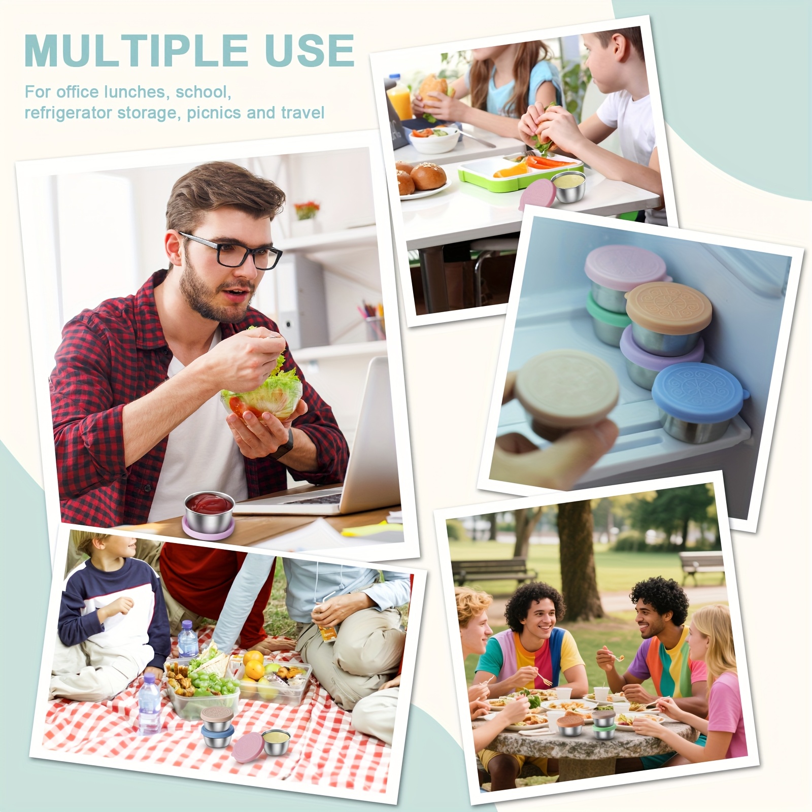 2/6x1.6oz Salad Dressing Containers with Lids, Small Leakproof Reusable Stainless Steel Salad Dressing Container to Go for Lunch Boxes, Sauce containers, Picnics, Travel Meal Prep And Kitchen Storage