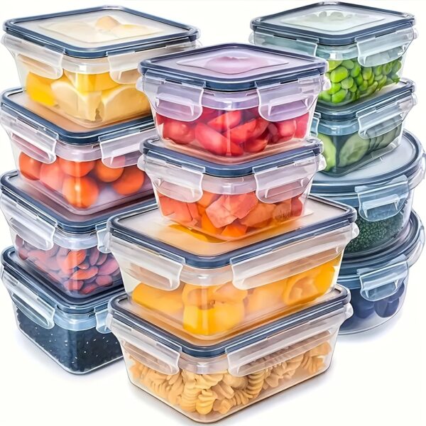 12pcs Airtight Plastic Storage Containers Set - Food Grade, Microwave & Dishwasher Safe, Stackable with Latch Closure, Perfect for Fruits, Vegetables, Meats, Eggs, and More, Kitchen Essentials|Stackable Containers|Secure Latch Closure, Storage Containers for Kitchen