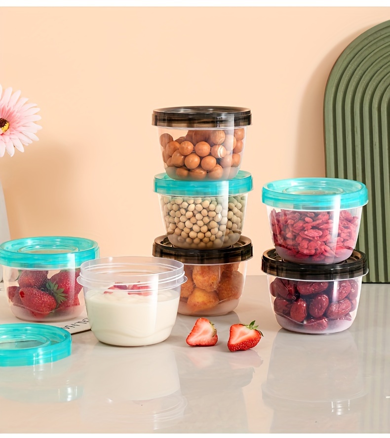 2pcs Transparent Sealed Food Storage Containers with Blue Lids - Microwave Safe, Freshness Preserving Round Boxes for Grains, Nuts, Fruits & More - Ideal for Home Kitchen Use