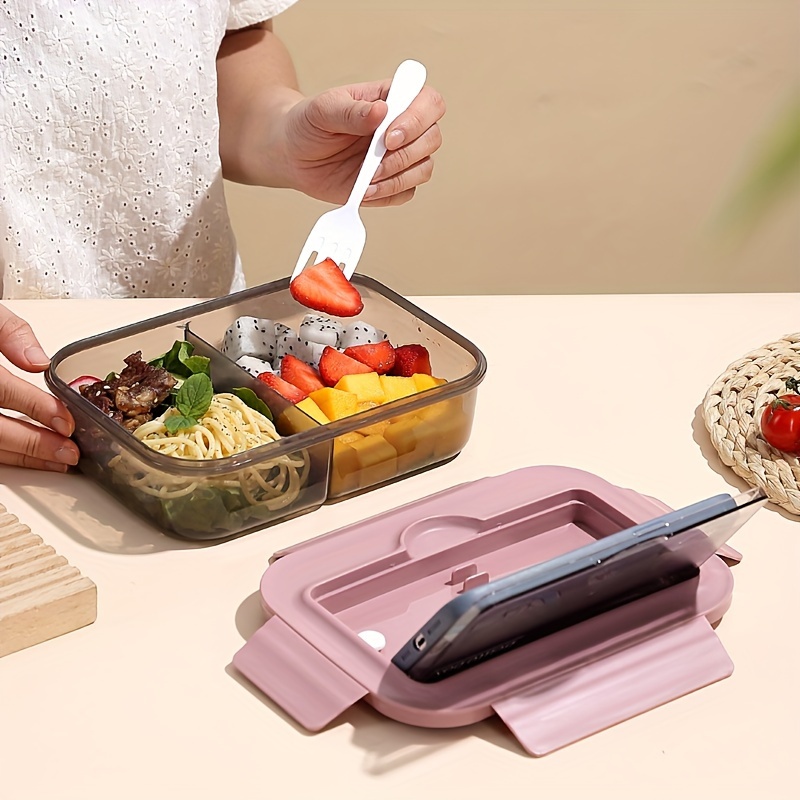 Leak-Proof Bento Lunch Box with Cutlery - Microwave Safe, Square Divided Food Container for Office Workers, Students & Back to School Supplies