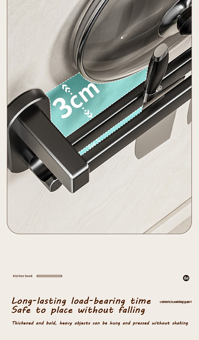 1pc Multifunctional Kitchen Storage Rack - Durable Plastic Wall-Mounted Organizer with Nail-Free Adhesive & Perforated Screws, Widened Raised Design for Utensils, Knives, Seasonings, Chopsticks, Rags - Space-Saving Kitchen Organization, Sleek Modern Look | Sturdy Construction, Kitchen Organizers And Storage