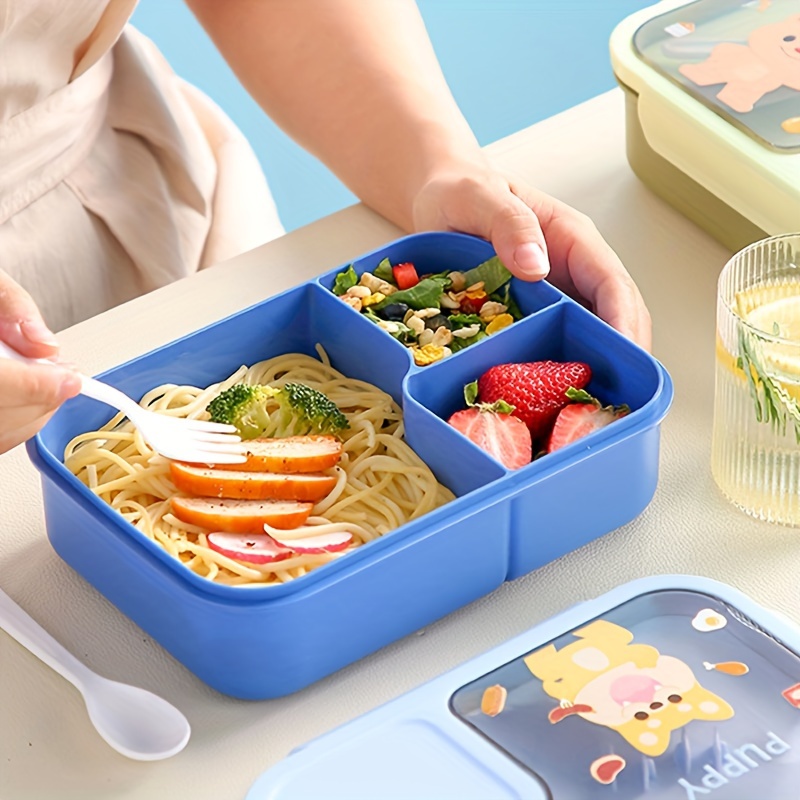 1pc Bento Box with Utensils: Adult Lunch Box, Square, Partitioned, Leak-Proof, Suitable for School, University, And Office Use - Hand Washable, Plastic Material, Rectangular Shape, No Power Required,Back to School