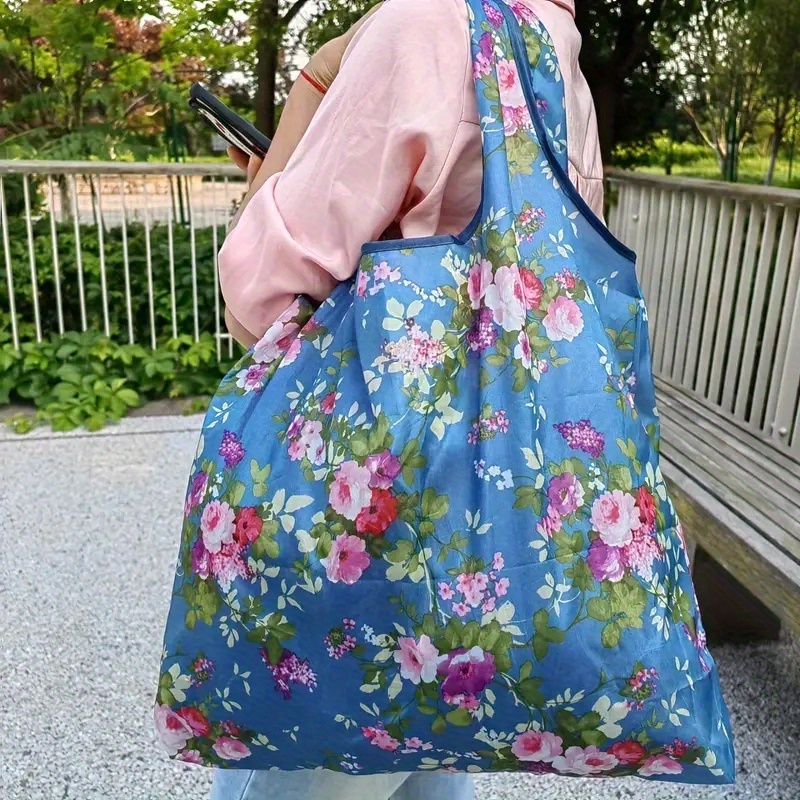 High-Quality Reusable Grocery Bags for Women,Foldable & Washable Polyester Shopping Bag with Shoulder Strap, 46.0X35.0cm Large Capacity Tote Bags, Perfect for Travel, Picnics, And Outdoor Activities