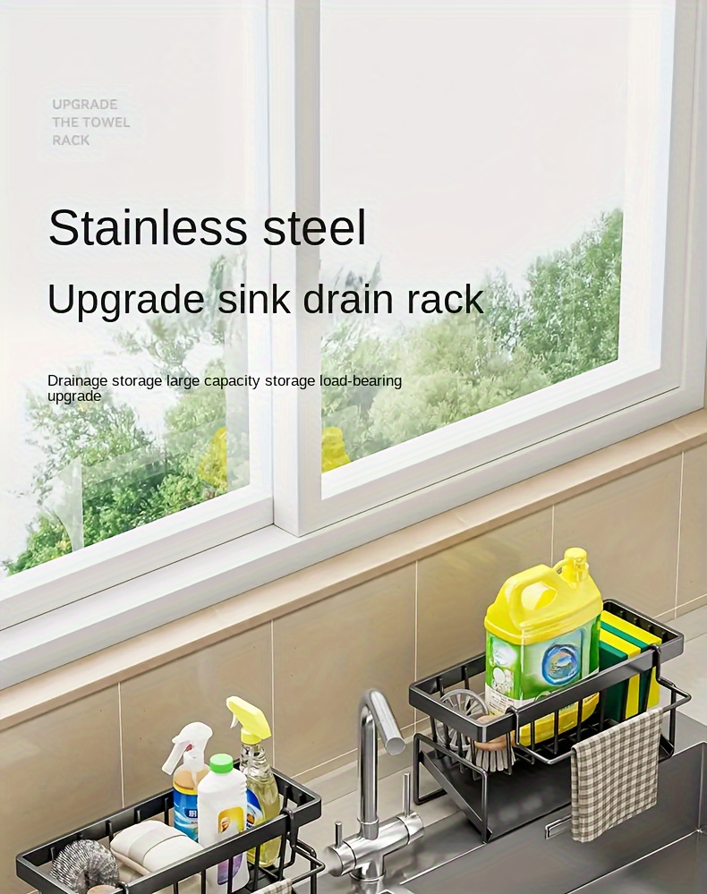 Precision-Crafted, Stainless Steel Kitchen Sink Organizer with Dishcloth Holder - Space-Saving Storage Rack for Sponges, Soaps, Brushes & Cloths
