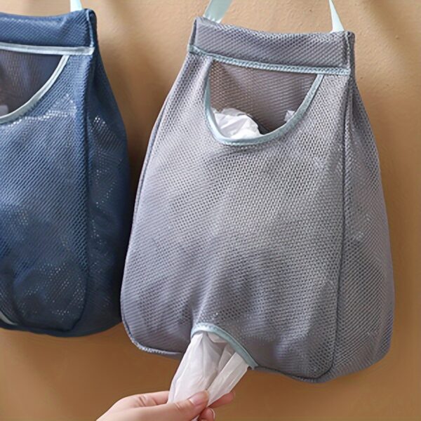 Wall-Mounted Mesh Garbage Bag Dispenser - Washable Plastic Bag Holder & Storage Organizer for Kitchen
